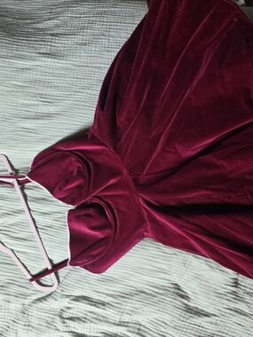 House of CB Burgundy Velvet Strapless Ball Dress